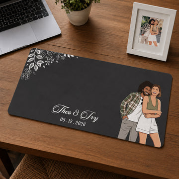 Personalized Couple Portrait Leather Desk Mat, Custom Illustration Style Desk Pad from Photo Keepsake Gift