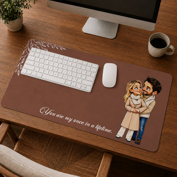 Personalized Couple Photo Caricature Desk Mat with Custom Text, Custom Funny Romantic Desk Pad Gift