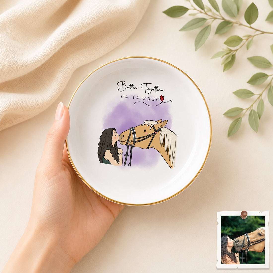 Personalized Pet Owner Photo Funny Doodle Trinket Dish with Custom Text, Cute Pet Lover Keepsake Gift