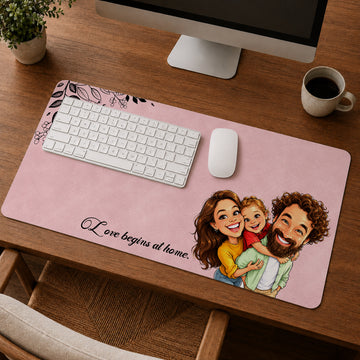 Personalized Family Photo Caricature Desk Mat with Custom Text, Custom Funny Family Desk Pad Gift