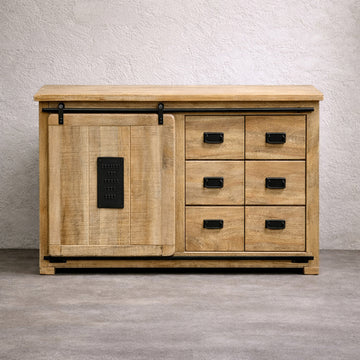 Sideboard Cabinet Solid Wood and Iron 140 × 90 × 45 cm Natural Finish Jupiter Design