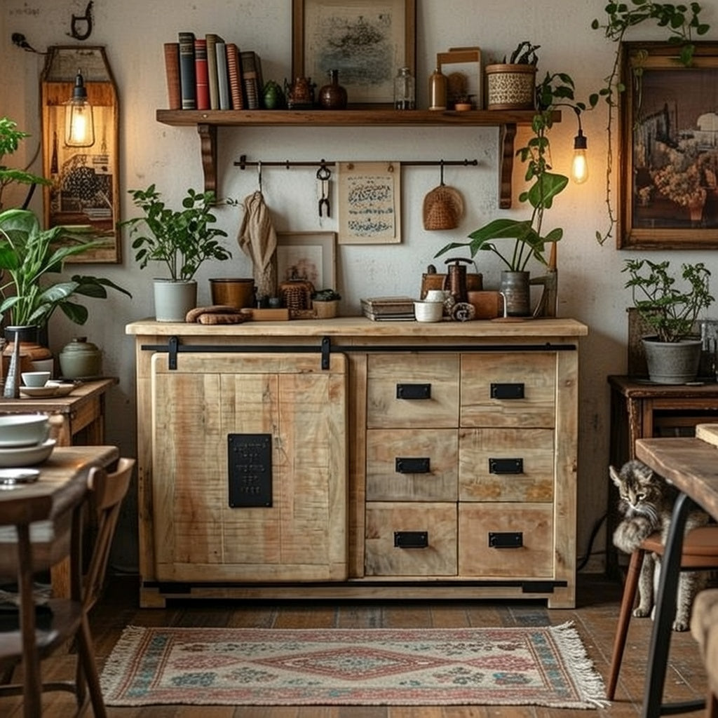 Sideboard Cabinet Solid Wood and Iron 140 × 90 × 45 cm Natural Finish Jupiter Design