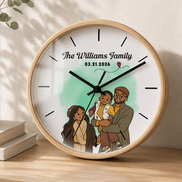 Personalized Big Family Funny Doodle Wall Clock with Custom Text, Custom Family Portrait Home Decor Gift