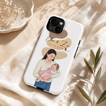 Tough Phone Case for iPhone & Samsung, Personalized Baby Photo Illustration Case with Custom Text