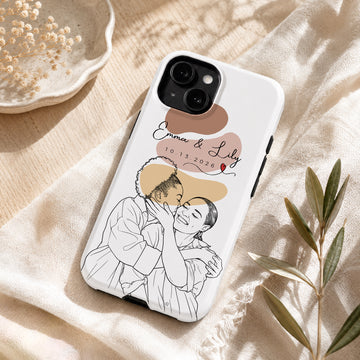 Tough Phone Case for iPhone & Samsung, Personalized Friends Detailed Line Art Photo Case with Custom Text