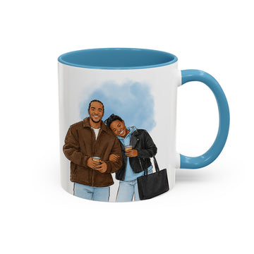 Personalized Couple Anniversary Watercolor Doodle Accent Mug with Custom Text Coffee Cup, 11 oz, 15 oz