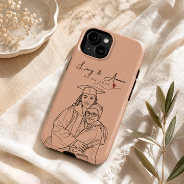 Tough Phone Case for iPhone & Samsung, Personalized Graduation Detailed Line Art Photo Case with Custom Text