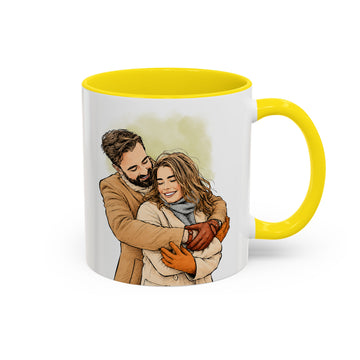 Personalized Couple Anniversary Sketch Doodle Accent Mug with Custom Text Coffee Cup, 11 oz, 15 oz