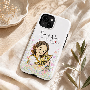 Tough Phone Case for iPhone & Samsung, Personalized Pet and Owner Crayon Doodle Photo Case with Custom Text