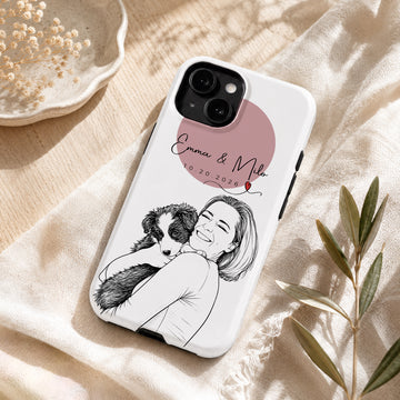 Tough Phone Case for iPhone & Samsung, Custom Dog Cat Owner Detailed Line Art Case with Personalized Text