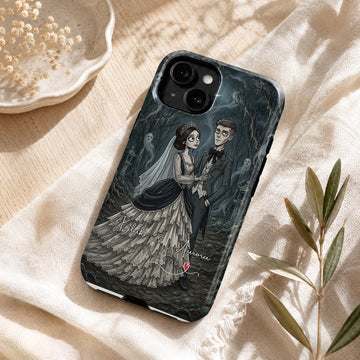 Tough Phone Case for iPhone & Samsung, Personalized Wedding Gothic Portrait Case with Custom Text