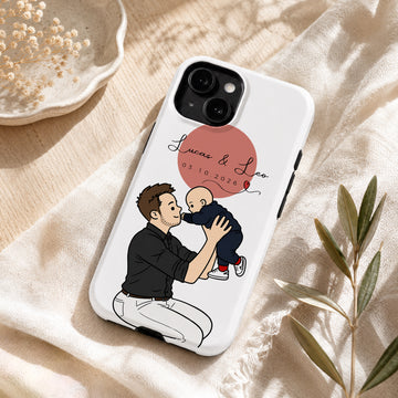 Tough Phone Case for iPhone & Samsung, Personalized Baby With Dad Funny Doodle Case with Custom Text