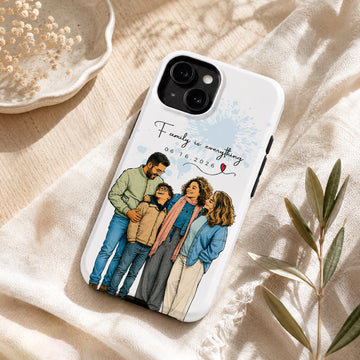Tough Phone Case for iPhone & Samsung, Personalized Big Family Sketch Doodle Photo Case with Custom Text