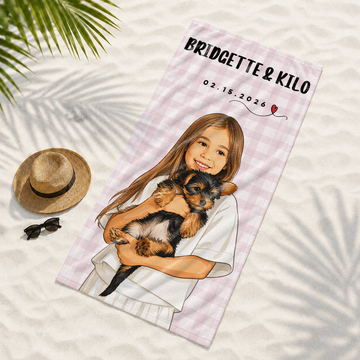 Custom Pet Portrait Pop Art Beach Towel with Personalized Text, Bright Dog or Cat Summer Keepsake Gift (Copy)