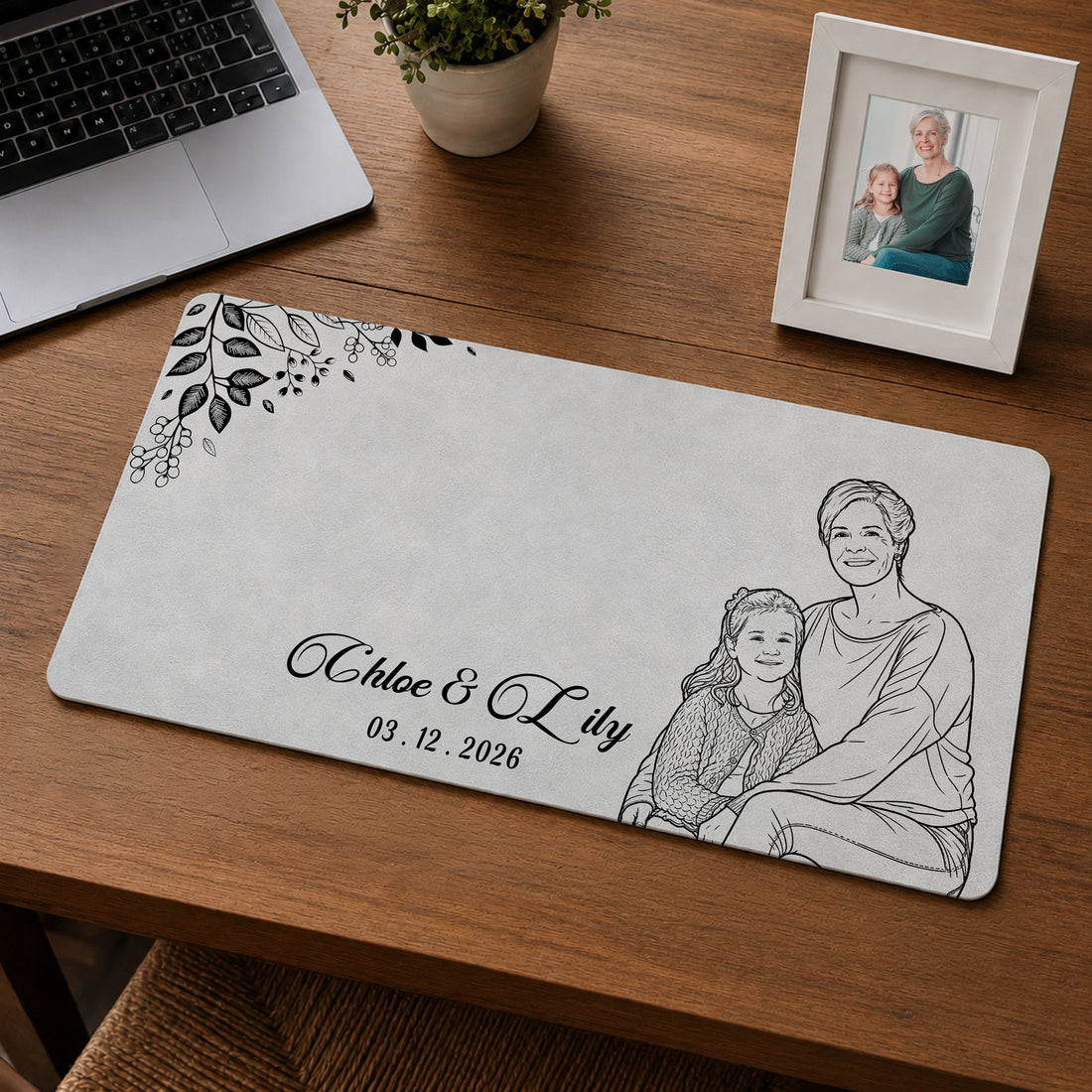 Personalized Family Detailed Line Art Desk Mat with Custom Text, Custom Grandma Mother Big Family Desk Pad Gift