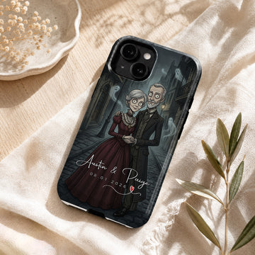 Tough Phone Case for iPhone & Samsung, Personalized Couple Gothic Portrait Case with Custom Text