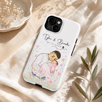 Tough Phone Case for iPhone & Samsung, Personalized Baby With Dad Crayon Doodle Photo Case with Custom Text