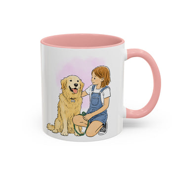 Custom Dog & Owner Watercolor Doodle Accent Mug with Personalized Text Coffee Cup, 11 oz, 15 oz