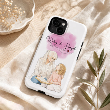Tough Phone Case for iPhone & Samsung, Personalized Mother Anime Illustration Case with Custom Text