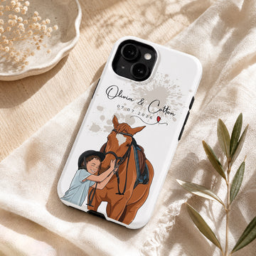 Tough Phone Case for iPhone & Samsung, Custom Pet Owner Portrait Illustration Case with Personalized Text