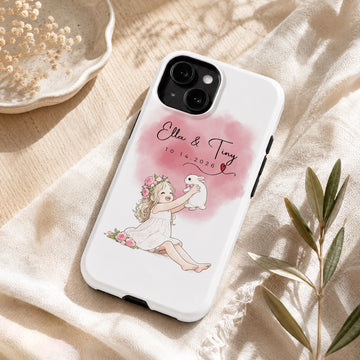 Tough Phone Case for iPhone & Samsung, Custom Pet and Owner Photo Anime Illustration Phone Case with Personalized Text