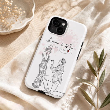 Tough Phone Case for iPhone & Samsung, Personalized Engagement Anniversary Detailed Line Art Case with Custom Text