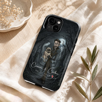 Tough Phone Case for iPhone & Samsung, Personalized Pet and Owner Gothic Portrait Case with Custom Text