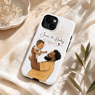 Tough Phone Case for iPhone & Samsung, Personalized Baby With Dad Sketch Doodle Photo Case with Custom Text