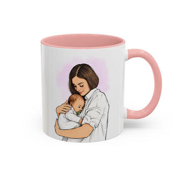 Personalized Baby With Mom Sketch Doodle Accent Mug with Custom Text Coffee Cup, 11 oz, 15 oz