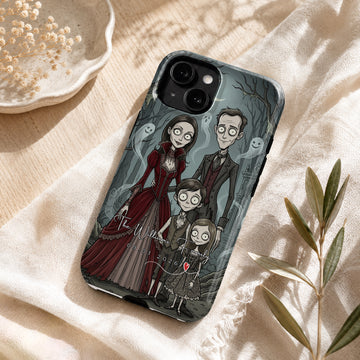 Tough Phone Case for iPhone & Samsung, Personalized Family Gothic Portrait Case with Custom Text