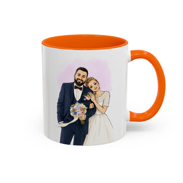 Personalized Wedding Sketch Doodle Accent Mug with Custom Text Coffee Cup, 11 oz, 15 oz