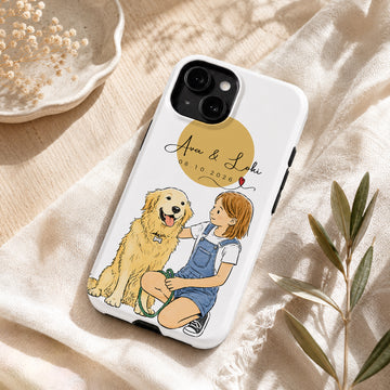 Tough Phone Case for iPhone & Samsung, Personalized Dog Owner Watercolor Doodle Photo Case with Custom Text
