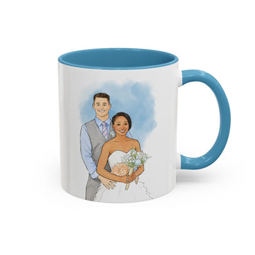 Personalized Wedding Watercolor Doodle Accent Mug with Custom Text Coffee Cup, 11 oz, 15 oz