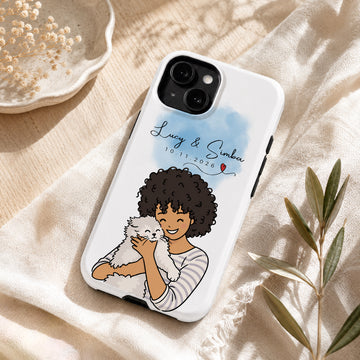Tough Phone Case for iPhone & Samsung, Custom Pet & Owner Funny Doodle Case with Personalized Text