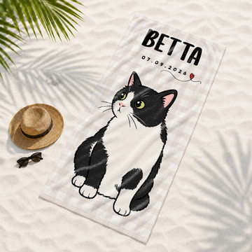 Personalized Pet Funny Doodle Beach Towel with Custom Text, Cute Dog or Cat Summer Gift