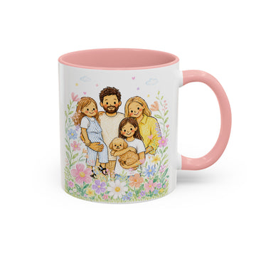 Personalized Family Photo Crayon Doodle Accent Mug with Custom Text Coffee Cup, 11 oz, 15 oz