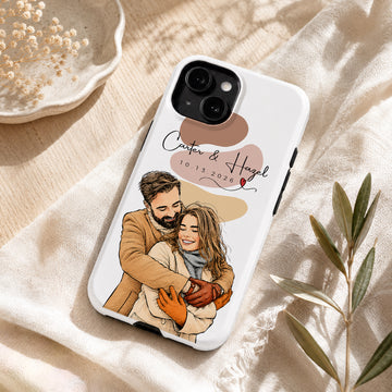 Tough Phone Case for iPhone & Samsung, Personalized Couple Sketch Doodle Photo Case with Custom Text