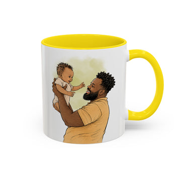 Personalized Baby With Dad Sketch Doodle Accent Mug with Custom Text Coffee Cup, 11 oz, 15 oz