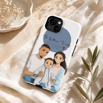 Tough Phone Case for iPhone & Samsung, Personalized Big Family Mother Anime Illustration Case with Custom Text