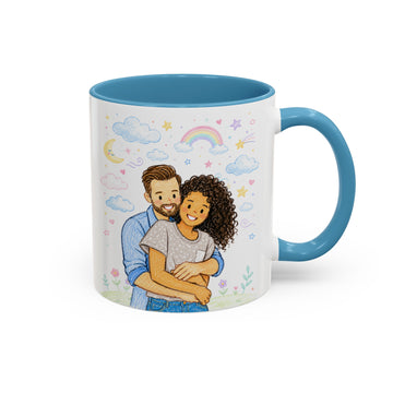 Personalized Couple Anniversary Crayon Doodle Accent Mug with Custom Text Coffee Cup, 11 oz, 15 oz