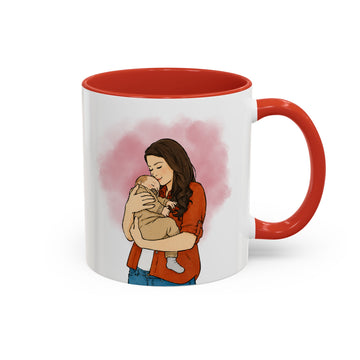 Personalized Baby With Mom Watercolor Doodle Accent Mug with Custom Text Coffee Cup, 11 oz, 15 oz