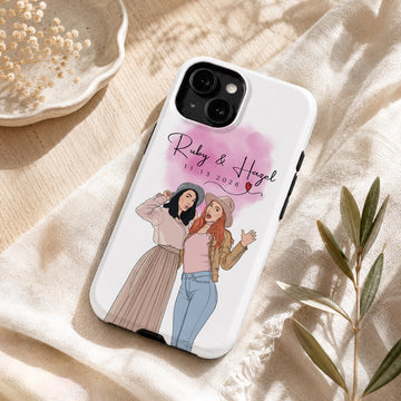 Tough Phone Case for iPhone & Samsung, Personalized Friends Photo Illustration Case with Custom Text