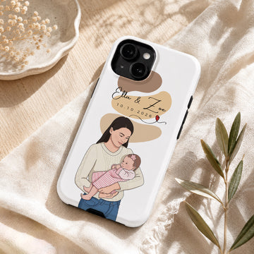 Tough Phone Case for iPhone & Samsung, Personalized Baby Photo Illustration Case with Custom Text