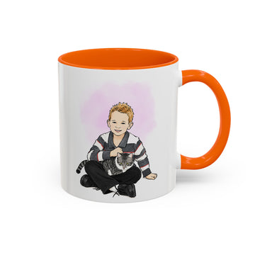 Custom Cat & Owner Watercolor Doodle Accent Mug with Personalized Text Coffee Cup, 11 oz, 15 oz