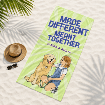 Personalized Pet and Owner Watercolor Doodle Beach Towel with Custom Text, Sweet Summer Gift for Pet Lovers