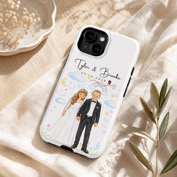 Tough Phone Case for iPhone & Samsung, Personalized Wedding Crayon Doodle Photo Case with Custom Text