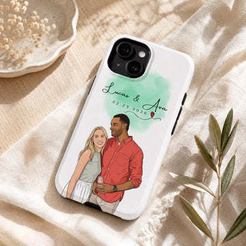 Tough Phone Case for iPhone & Samsung, Custom Couple Anniversary Illustration Case with Text