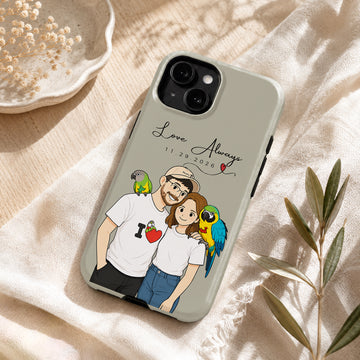 Tough Phone Case for iPhone & Samsung, Custom Pet and Owner Funny Doodle Phone Case with Personalized Text