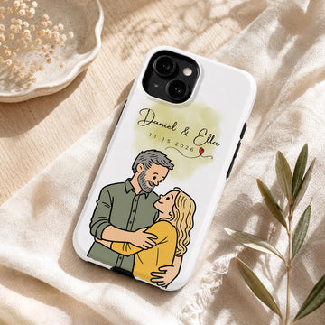 Tough Phone Case for iPhone & Samsung, Personalized Couple Funny Doodle Case with Custom Text