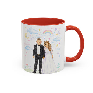 Personalized Wedding Photo Crayon Doodle Accent Mug with Custom Text Coffee Cup, 11 oz, 15 oz